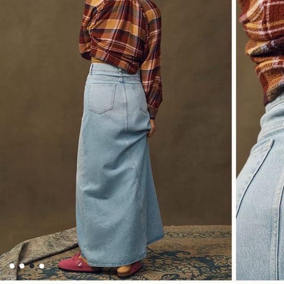 Anthropologie MOTHER Skirt Size 26 Snacks Maxi Light Wash Fall Denim Sugar Cone - Picture 2 of 15